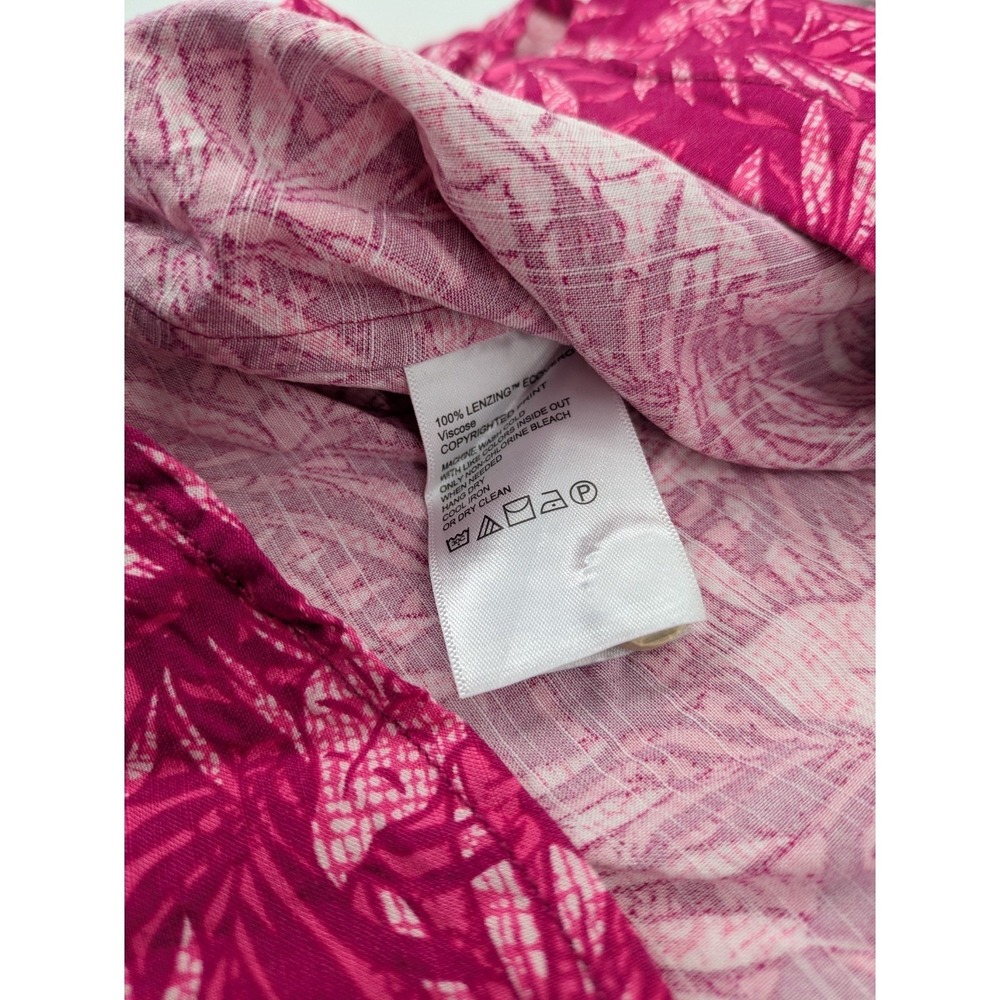 Tommy Bahama Island Zone Lanikai Fronds‎ Palm Camp Shirt Pink Crimson Mens XL - Picture 7 of 8